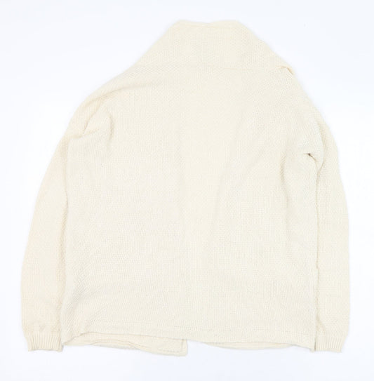 Pull&Bear Womens Ivory Round Neck  Cotton Cardigan Jumper Size 4
