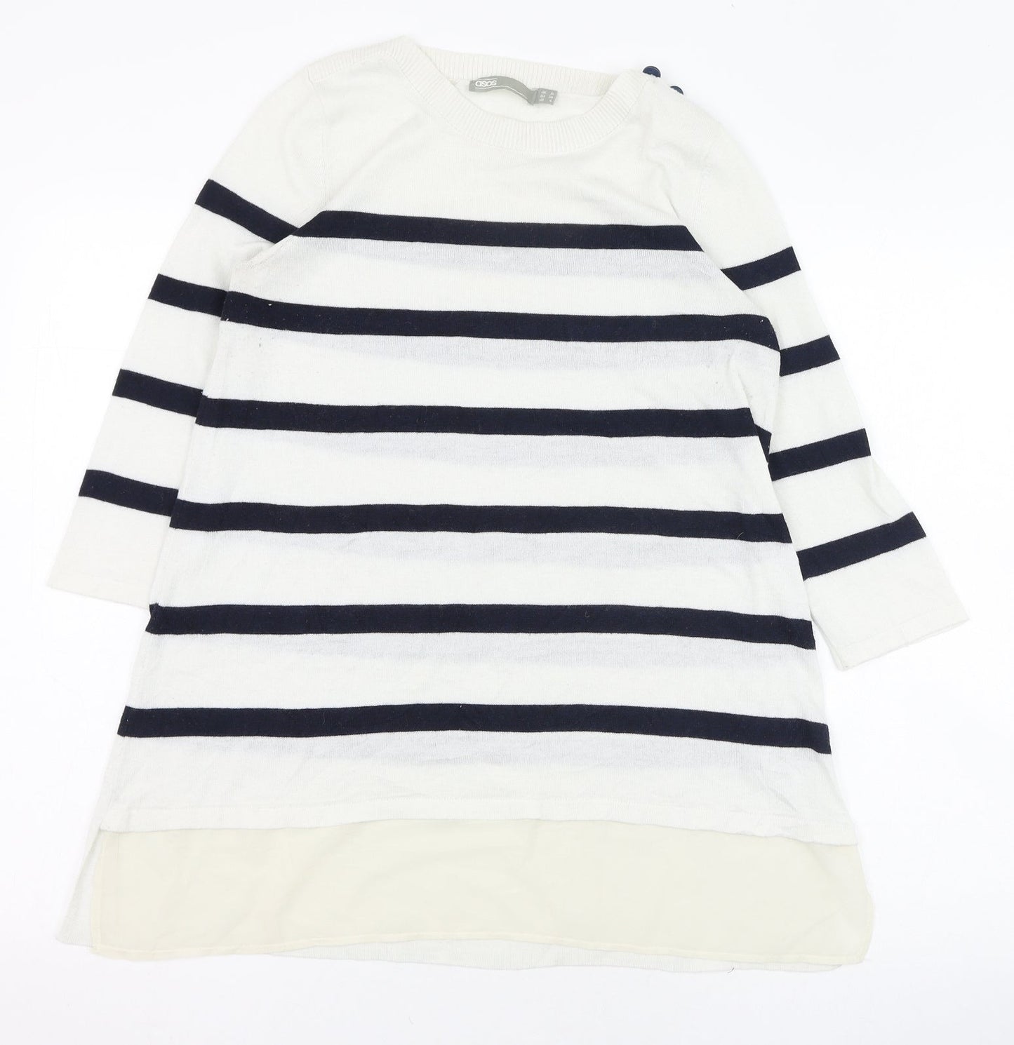 ASOS Womens Ivory Round Neck Striped Polyester Pullover Jumper Size 10
