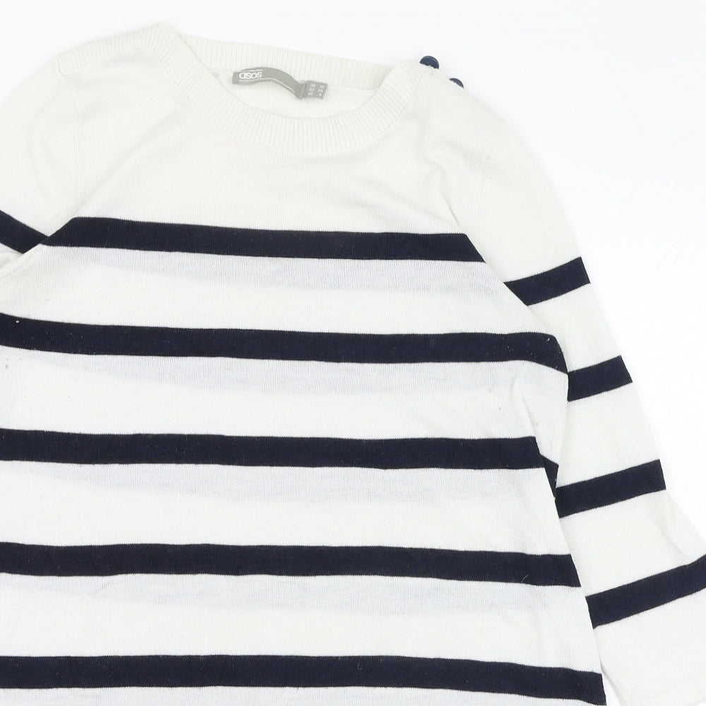 ASOS Womens Ivory Round Neck Striped Polyester Pullover Jumper Size 10