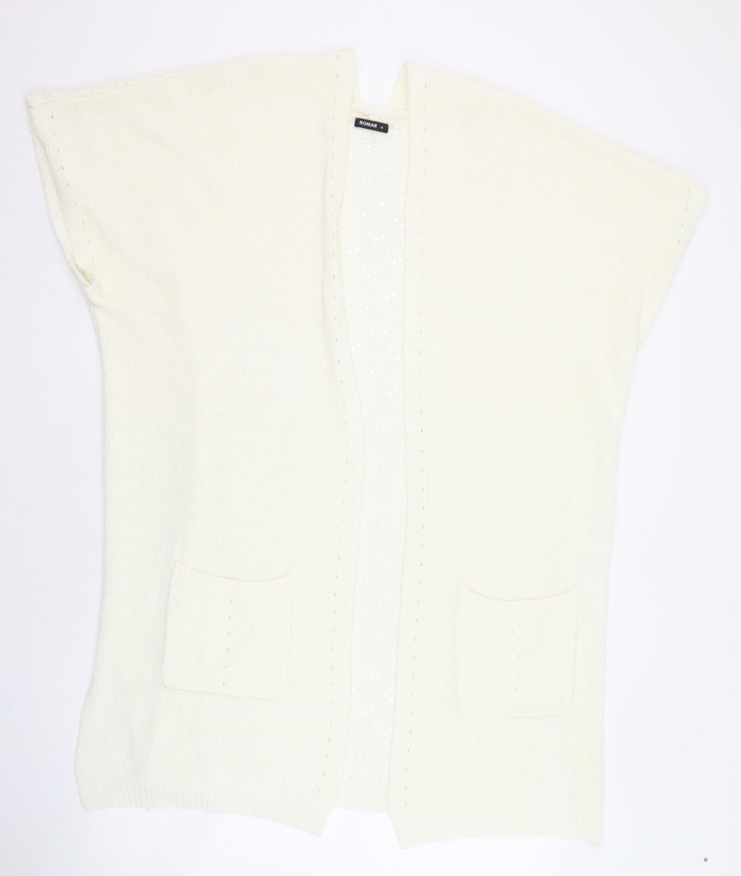 Roman Womens Ivory Square Neck  Acrylic Cardigan Jumper Size 18