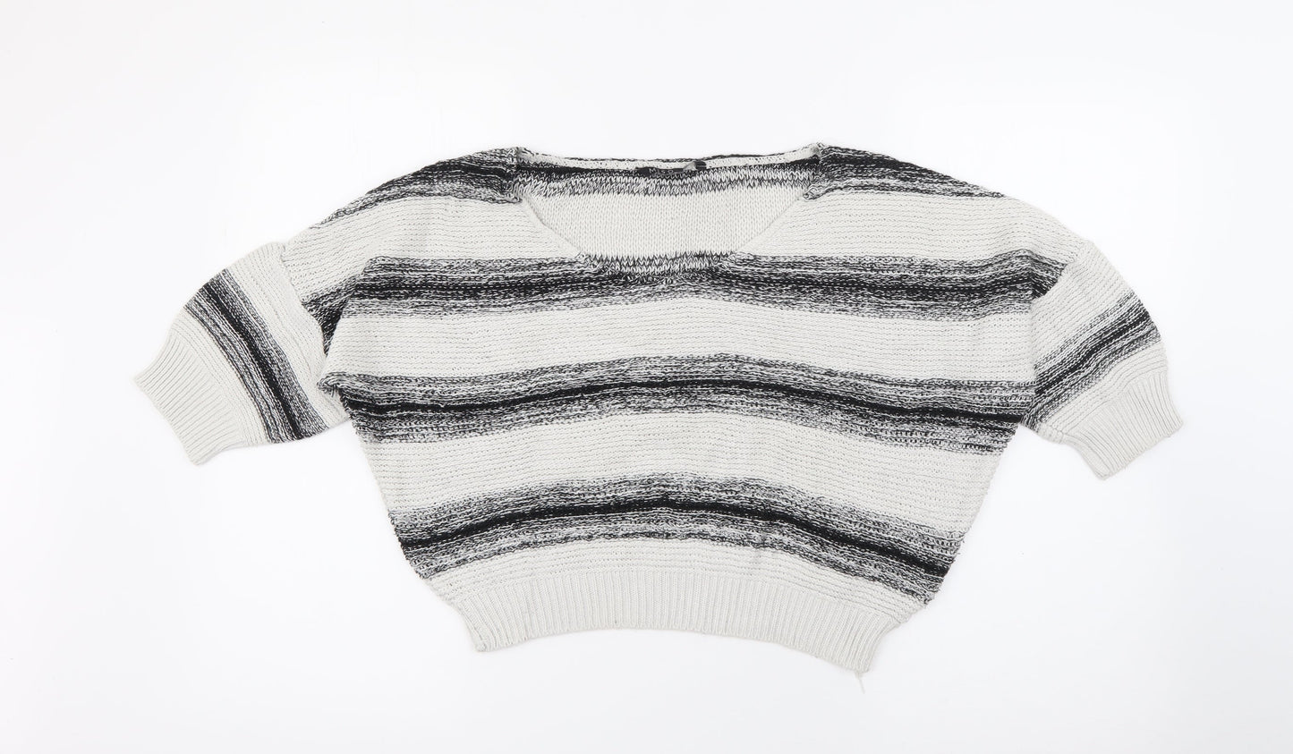 Miso Womens Ivory Scoop Neck Striped Acrylic Pullover Jumper Size 6
