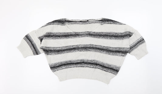 Miso Womens Ivory Scoop Neck Striped Acrylic Pullover Jumper Size 6