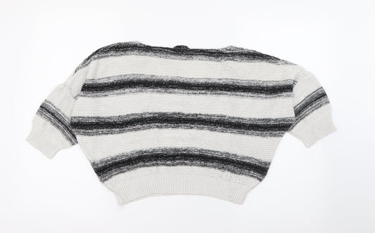 Miso Womens Ivory Scoop Neck Striped Acrylic Pullover Jumper Size 6