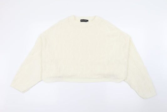 PRETTYLITTLETHING Womens Ivory Crew Neck  Acrylic Pullover Jumper Size L