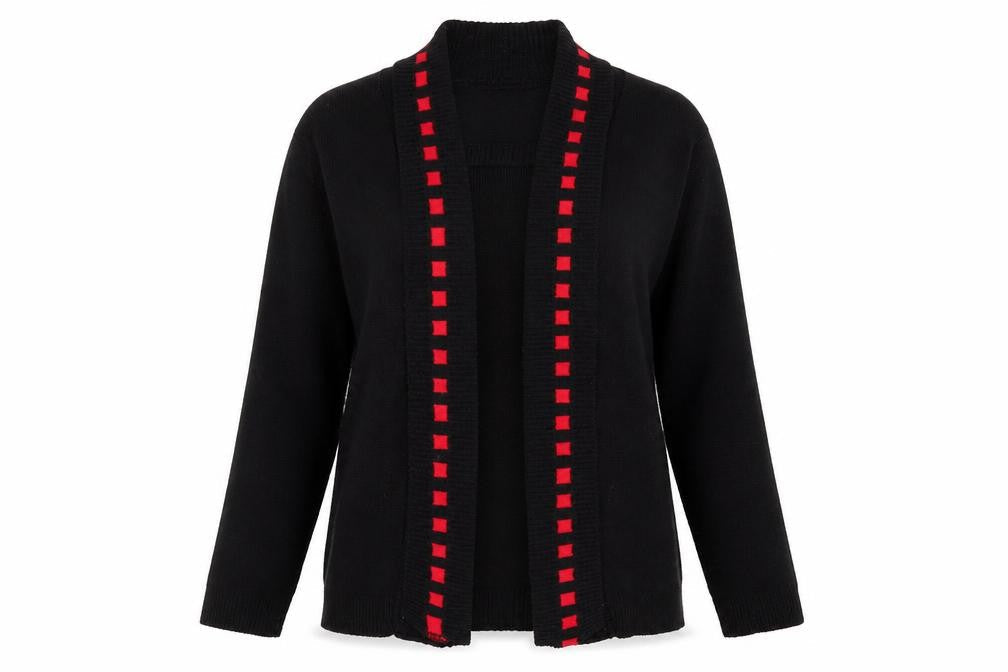 Qu7 Womens Black Boat Neck  Acrylic Pullover Jumper Size M   - M/L Jumper/Cardigan 2 in 1