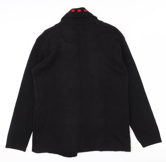 Qu7 Womens Black Boat Neck  Acrylic Pullover Jumper Size M   - M/L Jumper/Cardigan 2 in 1