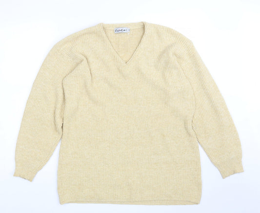 WICO Womens Yellow V-Neck  Acrylic Pullover Jumper Size M