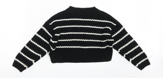 New Look Girls Black Round Neck Striped Acrylic Pullover Jumper Size 9 Years   - Cropped
