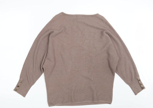 Alexara Womens Brown Boat Neck  Viscose Pullover Jumper Size S