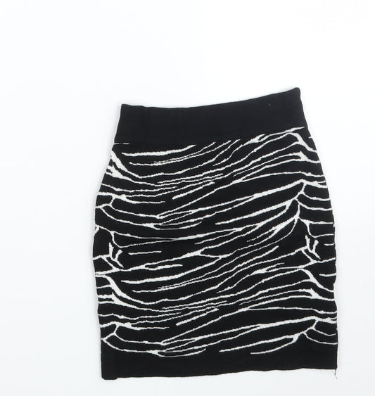 Amisu Girls Black Animal Print Viscose Mini Skirt Size XS  Regular