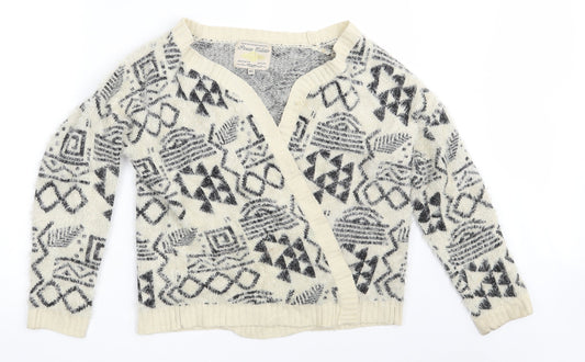 Parisian Collection  Womens Beige V-Neck Geometric Acrylic Wrap Jumper Size M   - Size M-L