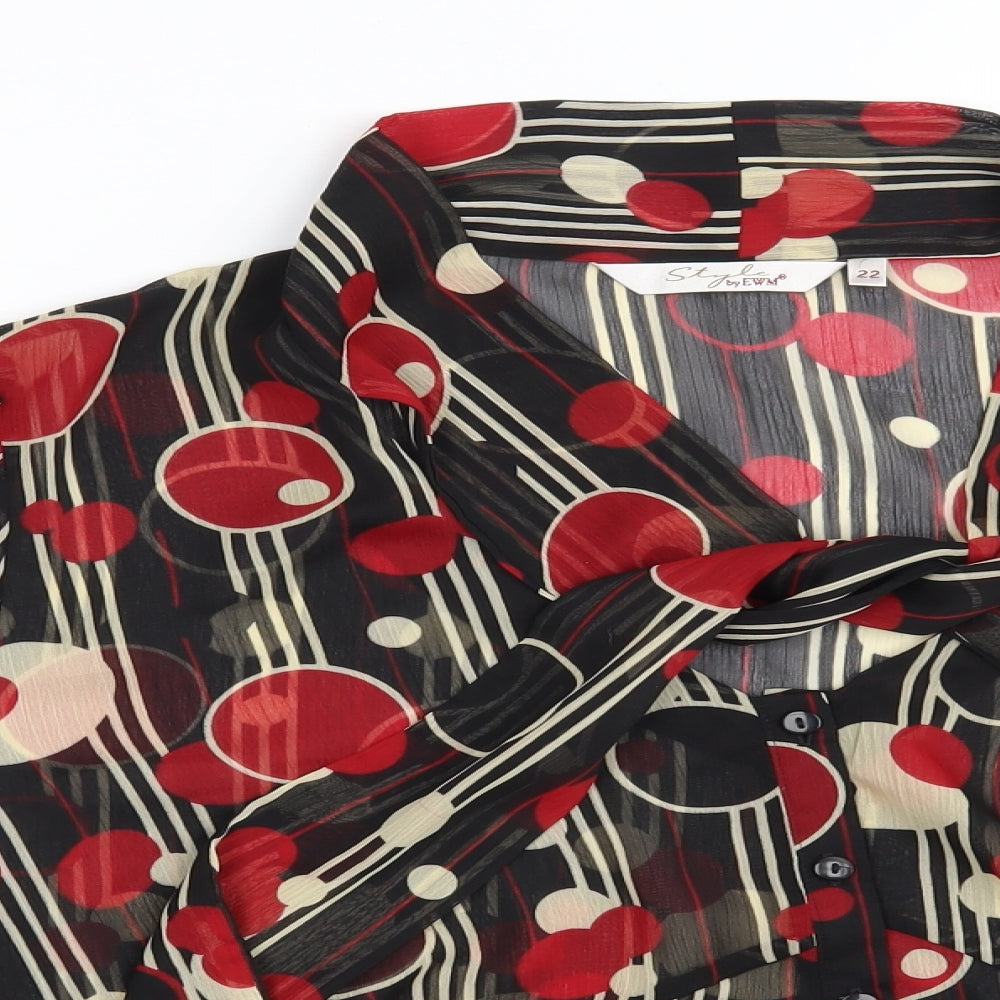 EWM Womens Black Striped Polyester Basic Button-Up Size 22 V-Neck