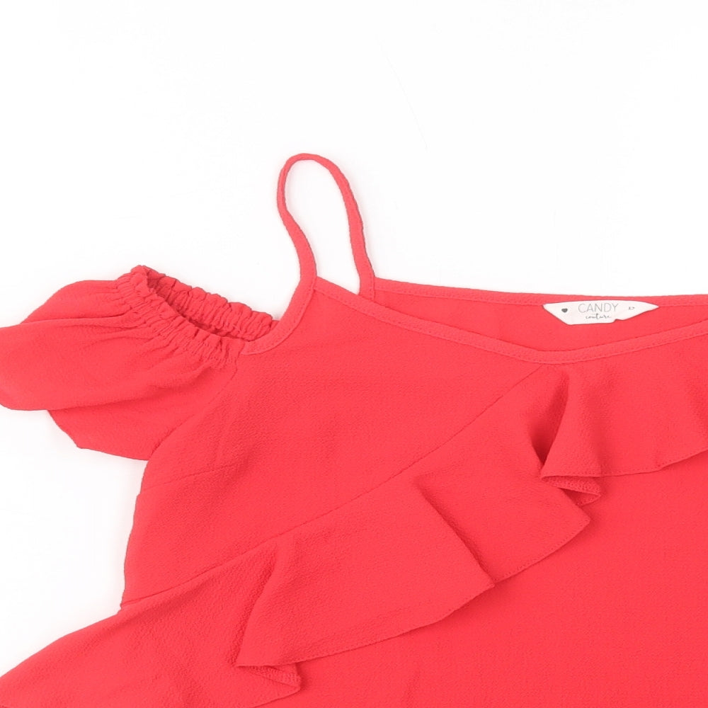 Candy Couture Girls Red  Polyester Camisole Blouse Size 13 Years V-Neck Pullover