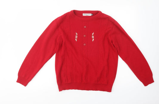 Merry Gold Womens Red Crew Neck  Acrylic Pullover Jumper Size S