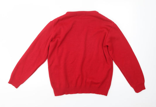 Merry Gold Womens Red Crew Neck  Acrylic Pullover Jumper Size S