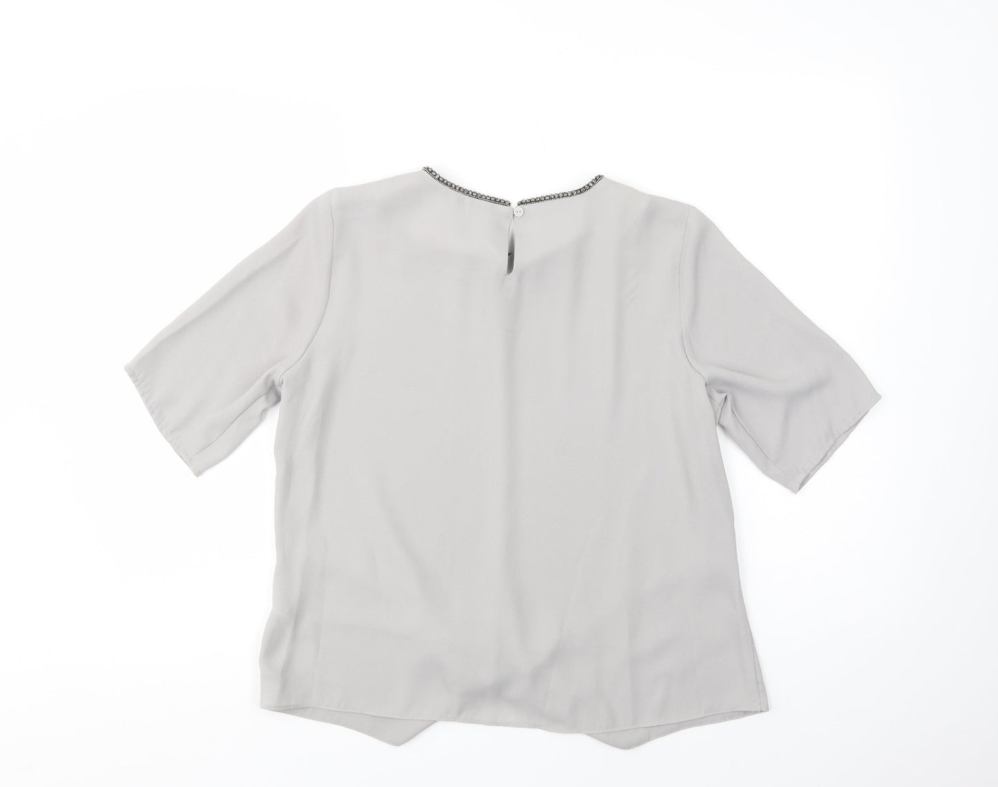 Gallery Womens Grey  Polyester Basic Blouse Size 10 Crew Neck - Embellished Neckline