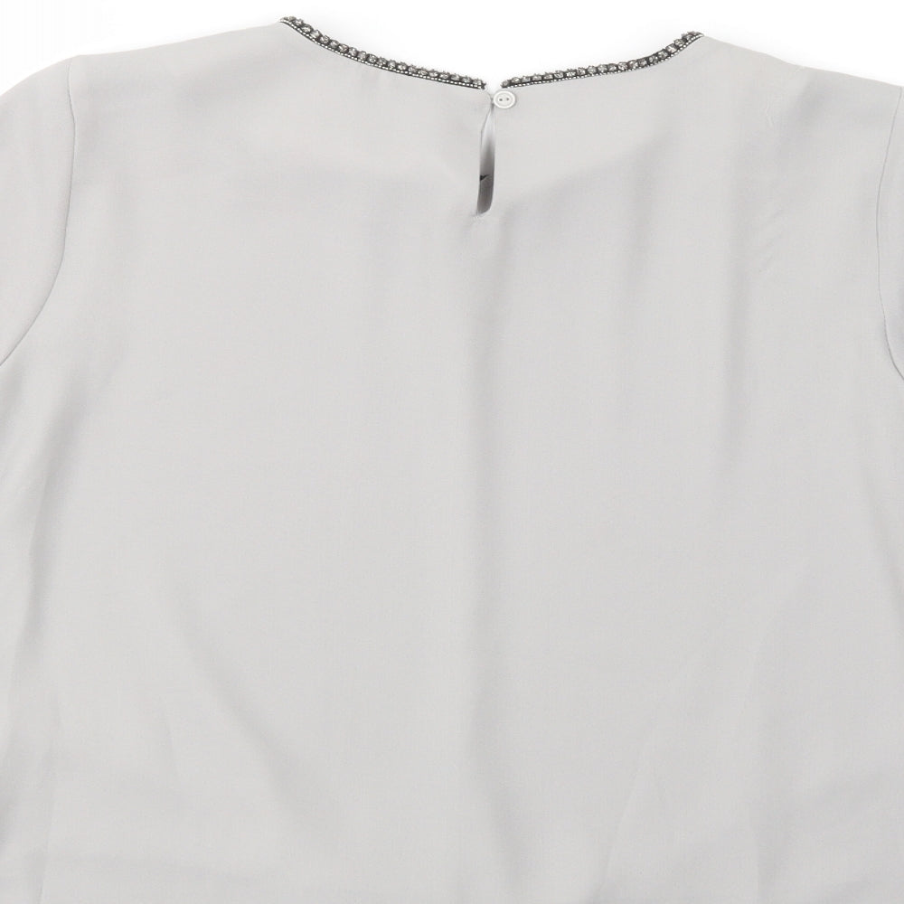 Gallery Womens Grey  Polyester Basic Blouse Size 10 Crew Neck - Embellished Neckline