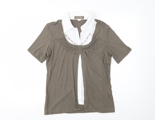 Gabriella Vicenza Womens Green  Polyester Basic Blouse Size 10 Collared