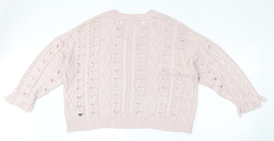 Religion Womens Pink V-Neck  Cotton Pullover Jumper Size 8