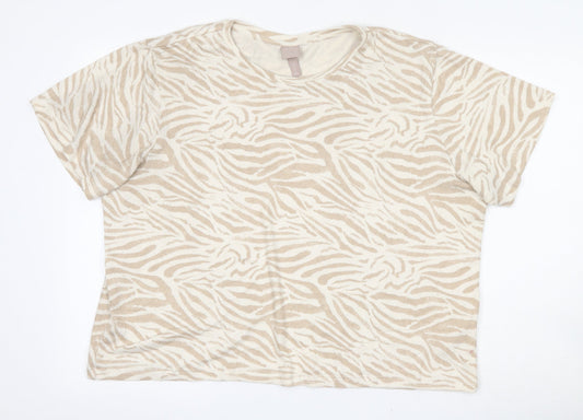 H&M Womens Beige Round Neck Animal Print Viscose Pullover Jumper Size XL