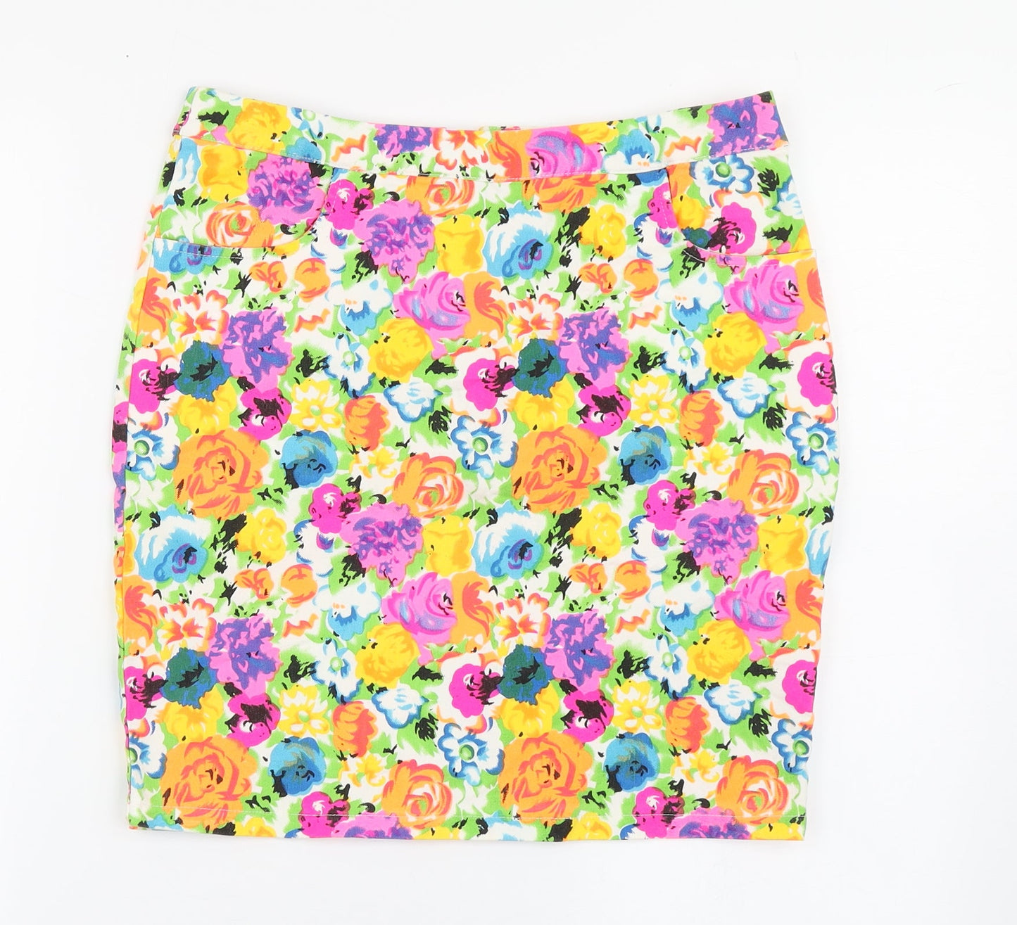 Cutie Womens Multicoloured Floral Cotton A-Line Skirt Size 10   Zip