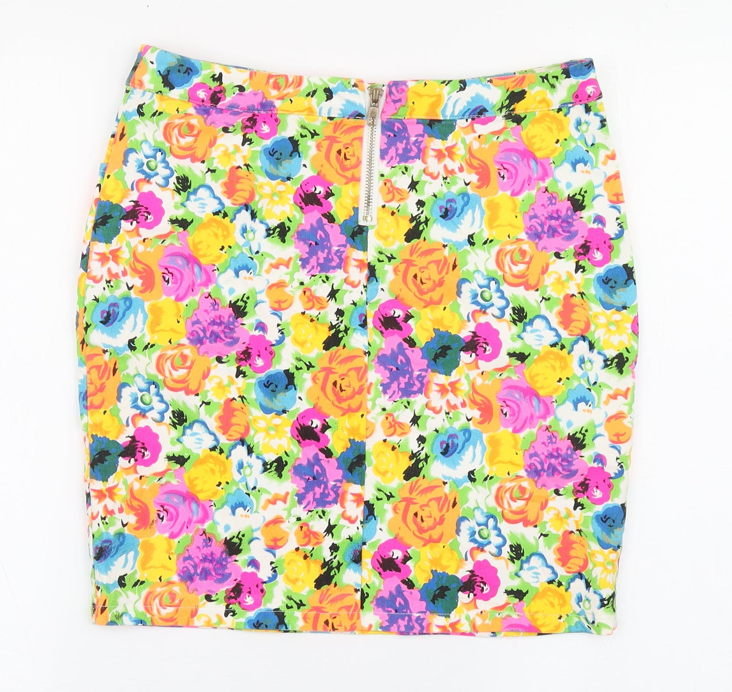 Cutie Womens Multicoloured Floral Cotton A-Line Skirt Size 10   Zip