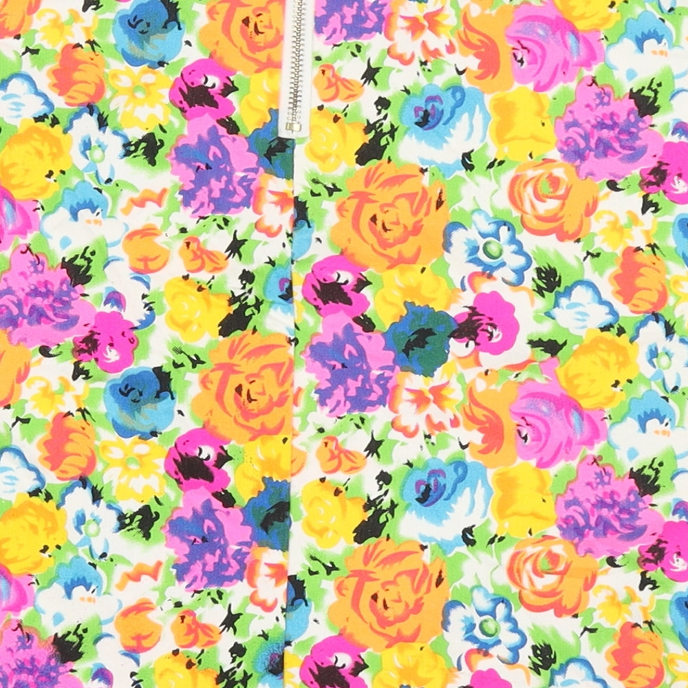 Cutie Womens Multicoloured Floral Cotton A-Line Skirt Size 10   Zip