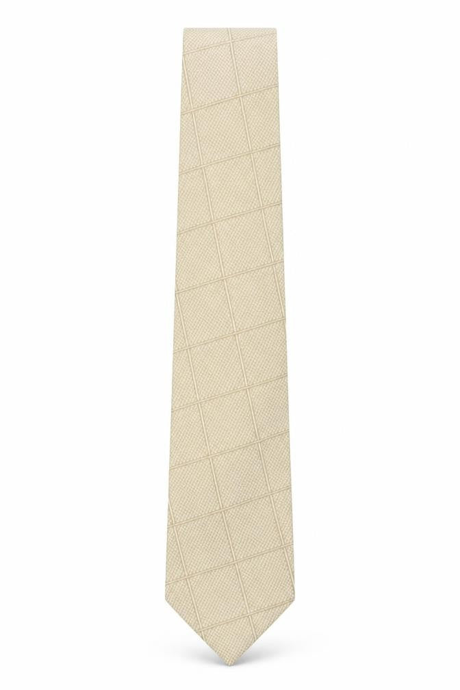 Jacques Estier  Mens Beige Plaids & Checks Polyester Pointed Tie One Size