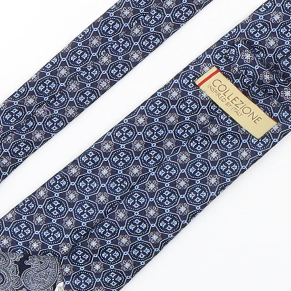 Collezione Mens Blue Geometric Silk Pointed Tie One Size