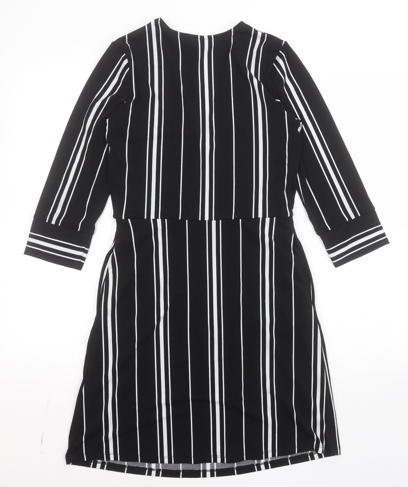 H&M Womens Black Striped Polyester A-Line  Size XS  V-Neck