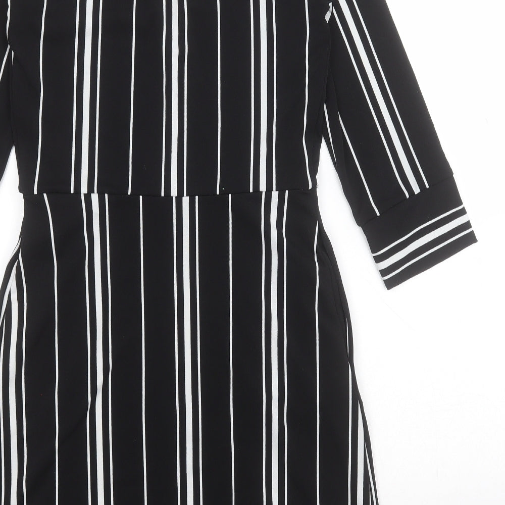 H&M Womens Black Striped Polyester A-Line  Size XS  V-Neck