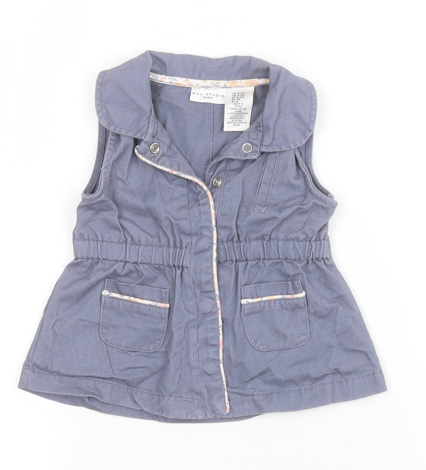 Max Studio Girls Blue   Basic Jacket Waistcoat Size 6-9 Months   Snap