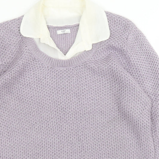 Cotton Traders Womens Purple Collared  Acrylic Henley Jumper Size 14