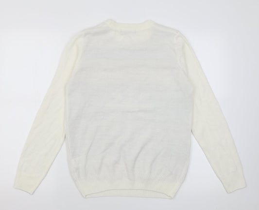Avenue Womens Ivory Crew Neck  Acrylic Pullover Jumper Size S   - Snow Flakes