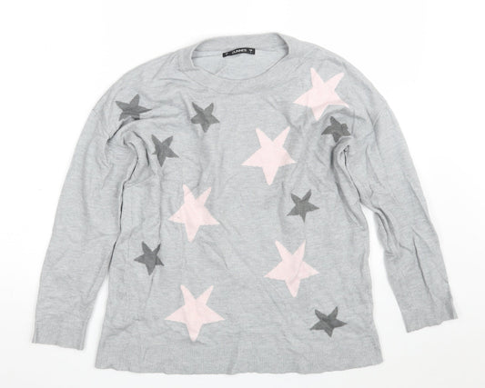 Dunnes Stores Womens Grey Round Neck Geometric Viscose Pullover Jumper Size S