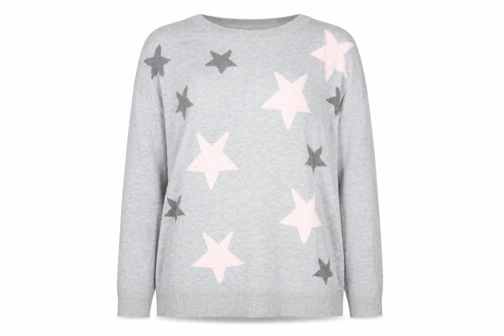 Dunnes Womens Grey Round Neck Geometric Viscose Pullover Jumper Size S