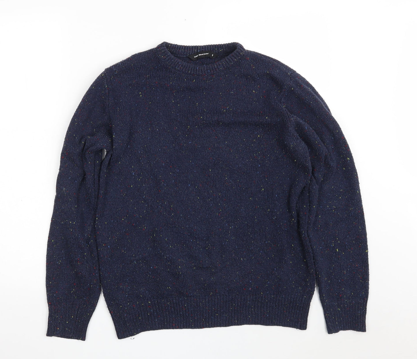 Cedar Wood State Mens Blue Crew Neck  Acrylic Pullover Jumper Size S