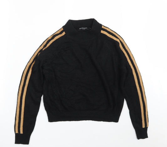 Brave Soul Womens Black Round Neck Striped Acrylic Pullover Jumper Size S
