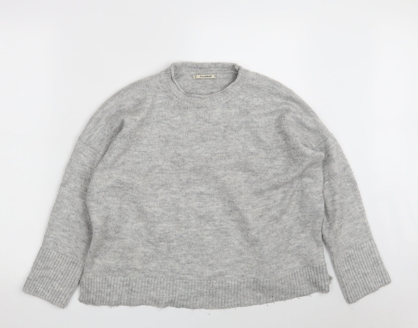 Pull&Bear Womens Grey Round Neck  Acrylic Pullover Jumper Size S   - Cropped