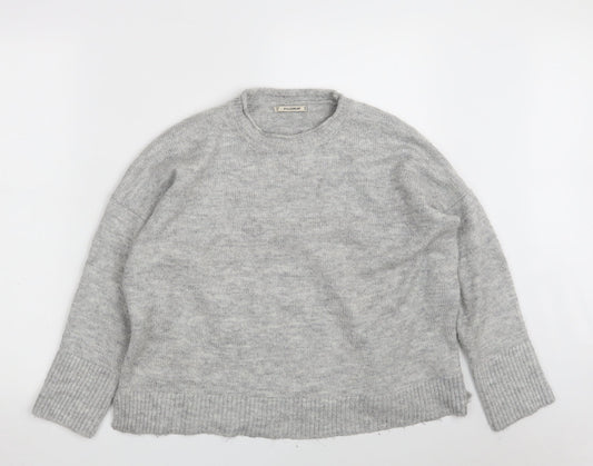 Pull&Bear Womens Grey Round Neck  Acrylic Pullover Jumper Size S   - Cropped