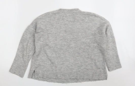 Pull&Bear Womens Grey Round Neck  Acrylic Pullover Jumper Size S   - Cropped