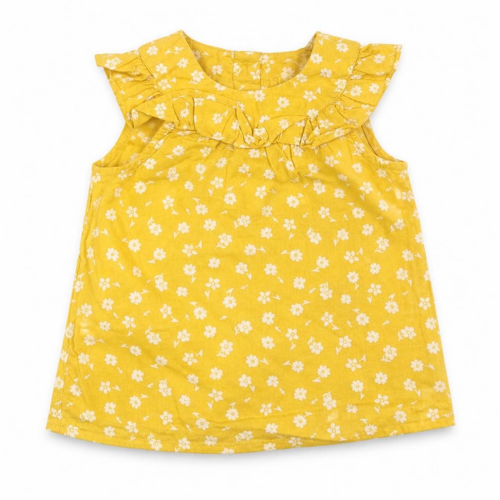 Primark Girls Yellow Floral 100% Cotton A-Line  Size 6-9 Months  Round Neck Button