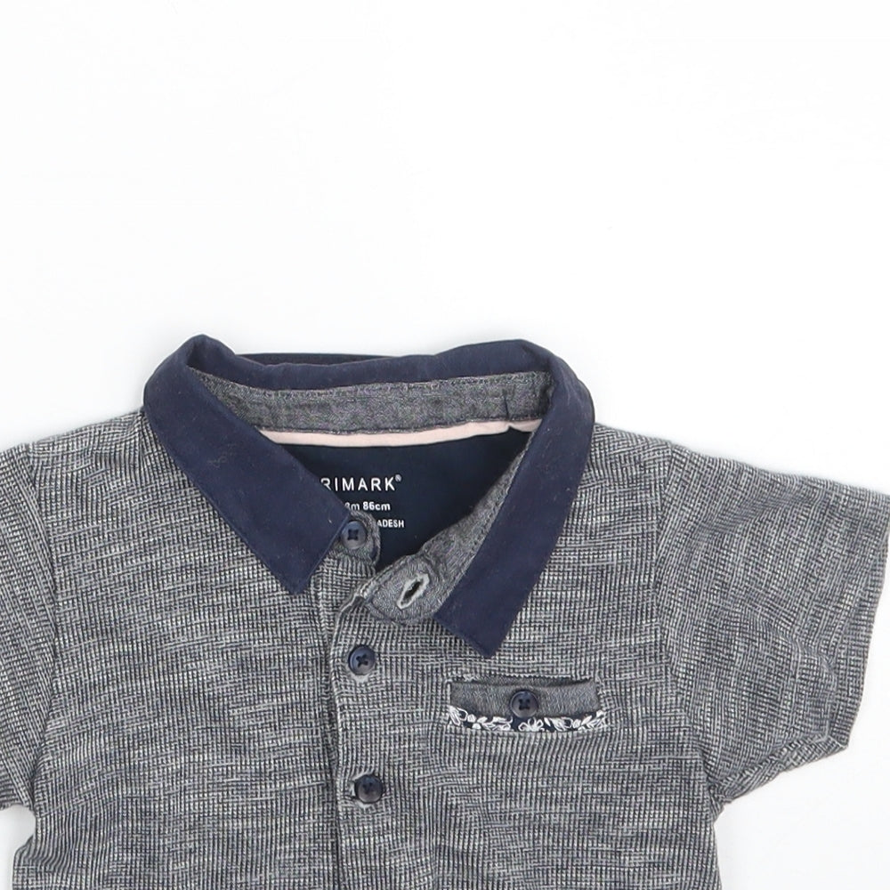 Primark Boys Grey  100% Cotton Pullover Polo Size 12-18 Months Collared Button