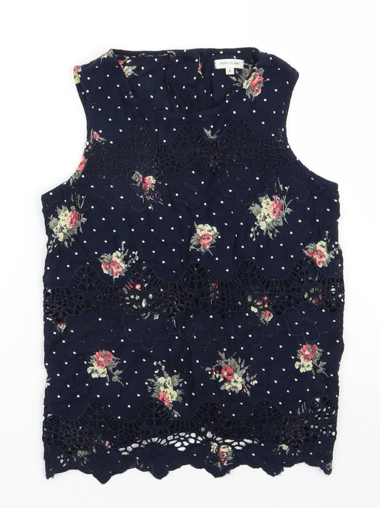 River Island Womens Blue Floral Viscose Basic Blouse Size 6 Round Neck