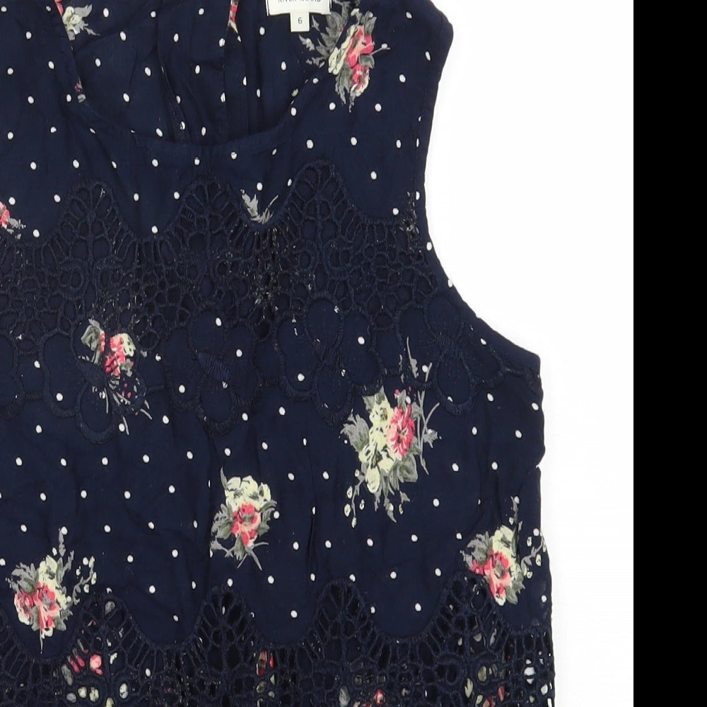 River Island Womens Blue Floral Viscose Basic Blouse Size 6 Round Neck