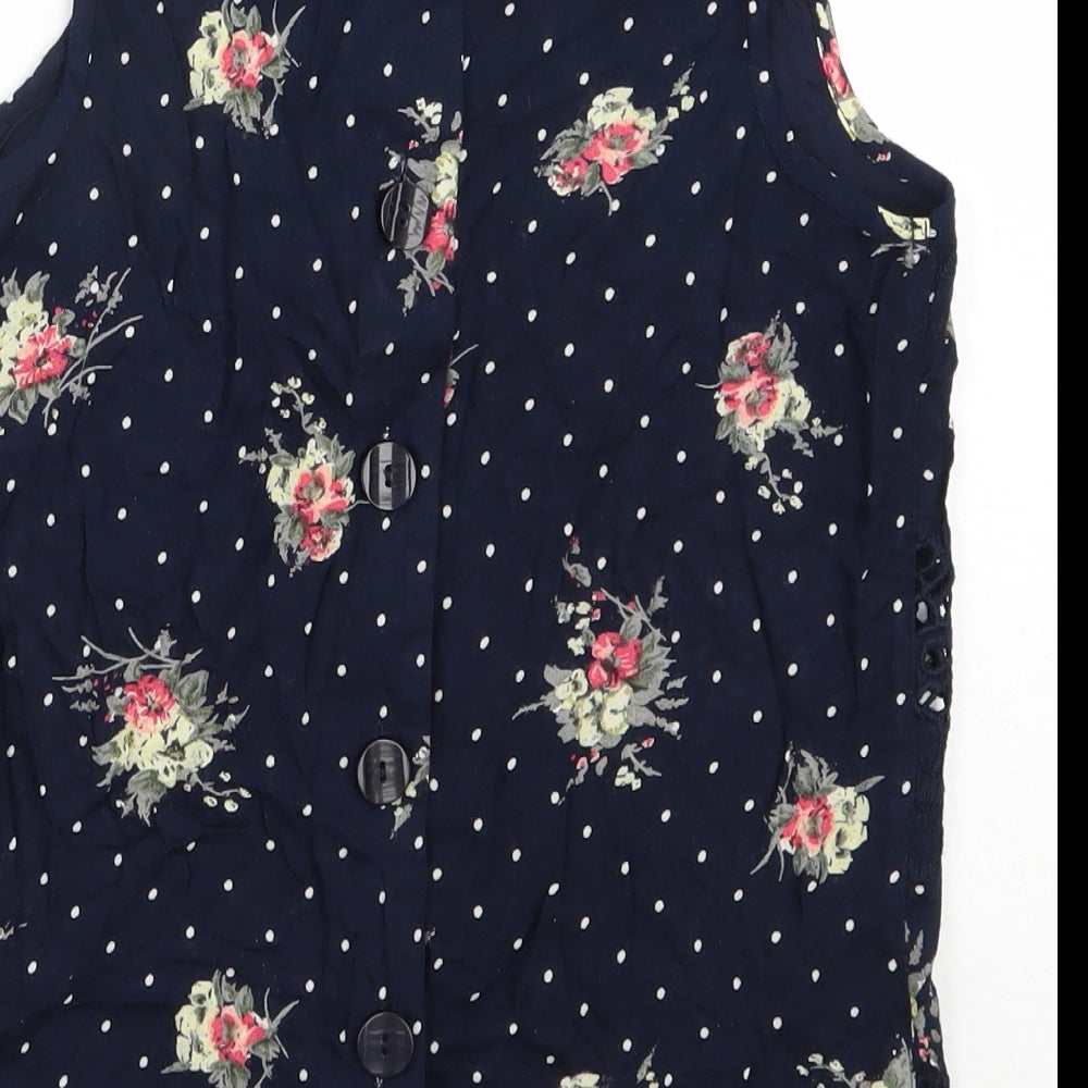 River Island Womens Blue Floral Viscose Basic Blouse Size 6 Round Neck