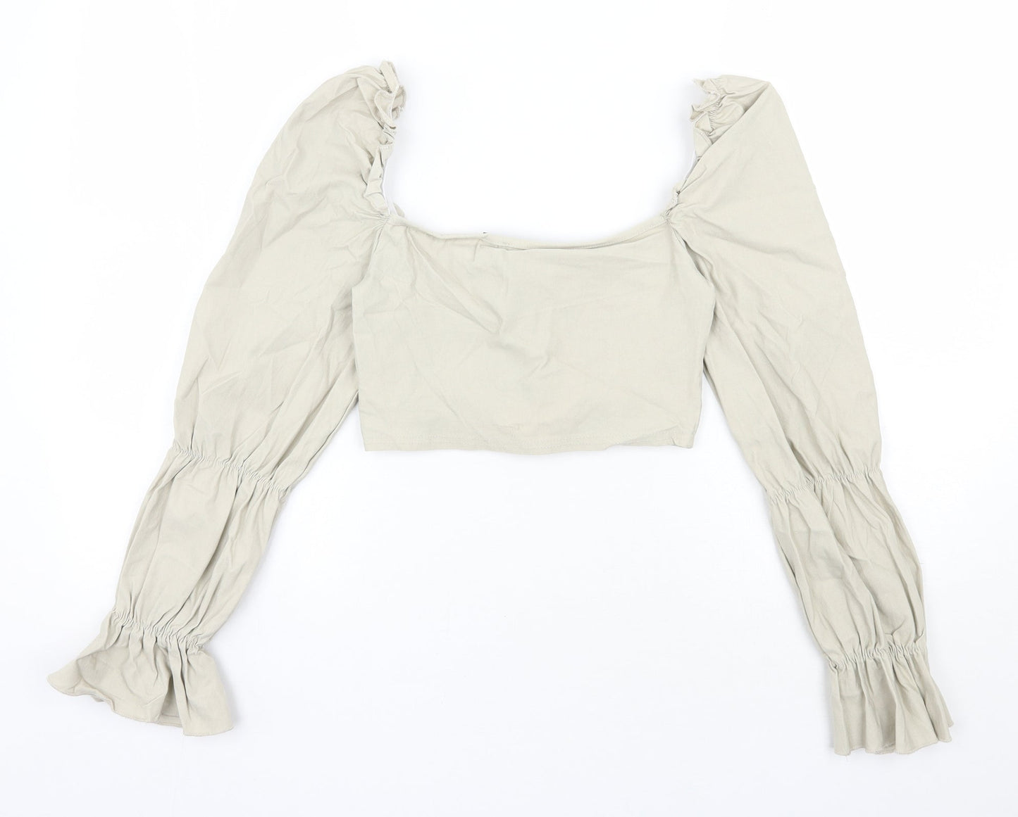 PRETTYLITTLETHING Womens Beige  Polyester Cropped Blouse Size 10 Square Neck