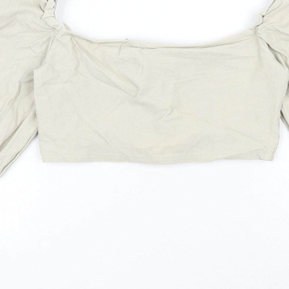 PRETTYLITTLETHING Womens Beige  Polyester Cropped Blouse Size 10 Square Neck