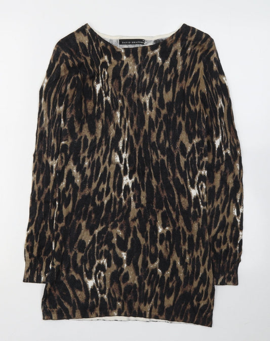 DAVID EMANUEL Womens Black Animal Print Nylon Basic Blouse Size XS Round Neck