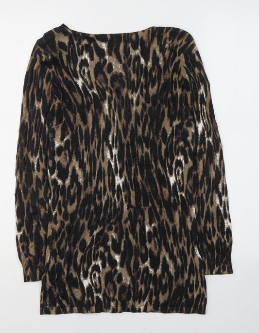 DAVID EMANUEL Womens Black Animal Print Nylon Basic Blouse Size XS Round Neck